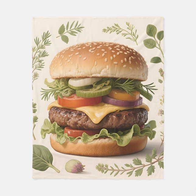 Gourmet Cheeseburger Illustration Fleece Blanket (Front)