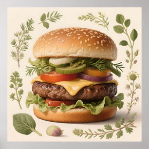 Gourmet Cheeseburger Illustration Poster