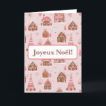 Gourmet Christmas Fairy Tale with customizable tex Holiday Card<br><div class="desc">Send your sweetest wishes with this charming Christmas card featuring an irresistibly gourmet design. Its magical motif showcases delicate gingerbread houses decorated, surrounded by snowflakes, all in a harmony of pastel pink tones. This card evokes the magic and warmth of the end-of-year celebrations, with a touch of originality and modernity....</div>