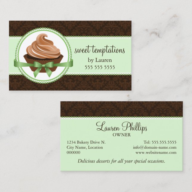 Gourmet Cupcake in Mint Bakery Business Card (Front/Back)