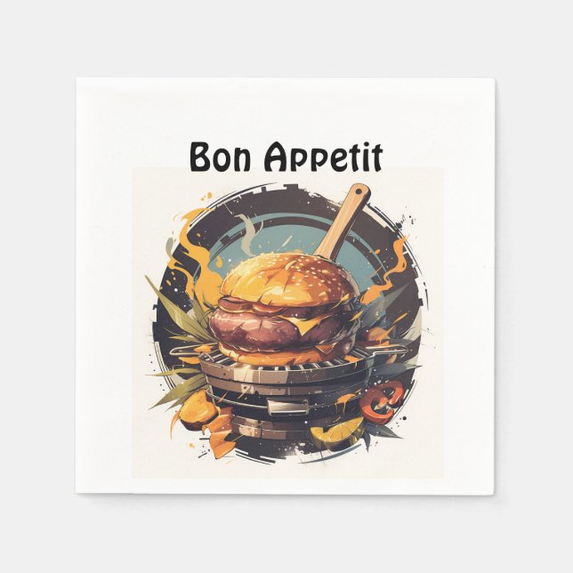 🍔🎉 "Gourmet Delight" - Bon Appetit Napkins 🍴✨ (Front)