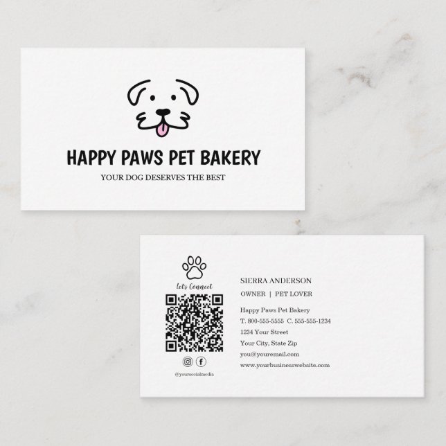 Gourmet Dog Treat Bakery QR Code Business Card (Front/Back)