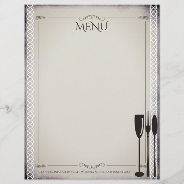 Gourmet food and wine dinner party menu letterhead (Front)