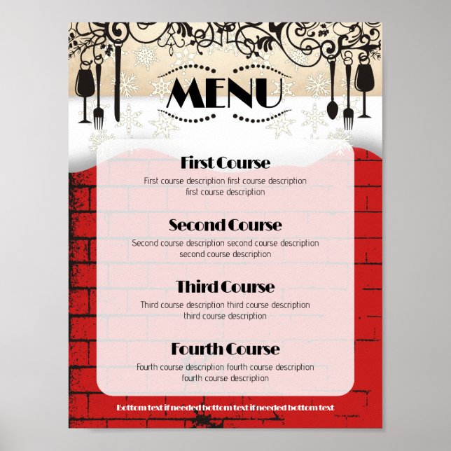 gourmet food wine Christmas winter dinner menu Poster (Front)