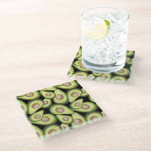 Gourmet Fresh Cut Vegan Avocado Pattern Glass Coaster