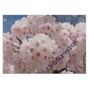 Gourmet Glass Cutting Board Pink Tree Blossoms