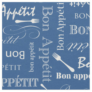 Gourmet Kitchen Bon Appetit Blue Custom Colour Fabric