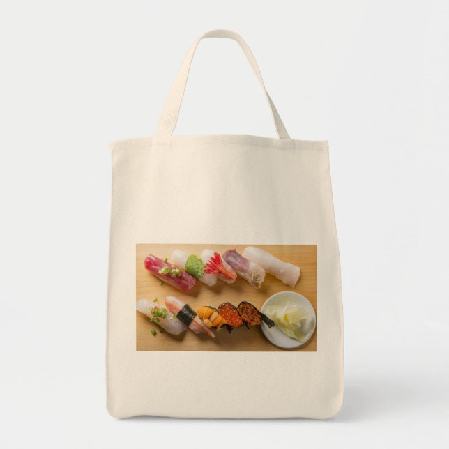 Gourmet Sushi Medley Tote Bag – Japanese Food Art (Front)
