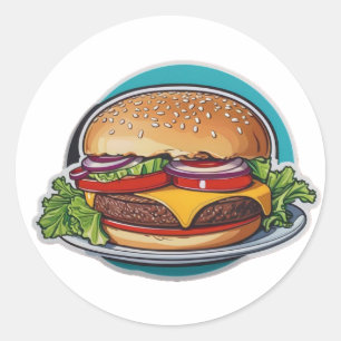 Gourmet Throwback Burger: A Nostalgic Bite Classic Round Sticker