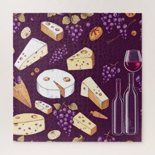 Gourmet Wine and Cheese Pairing Vintage Hand-Drawn Jigsaw Puzzle