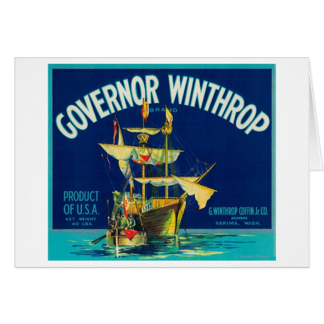 Governor Winthrop Apple Label (blue) - Yakima, W (Front Horizontal)