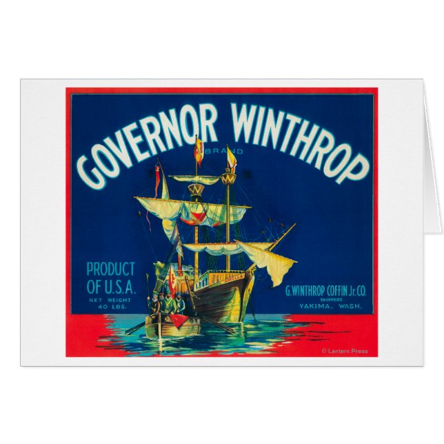 Governor Winthrop Apple Label (red) - Yakima, WA (Front Horizontal)