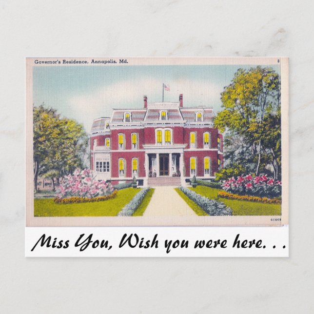 Governor's Residence, Annapolis, Maryland Postcard (Front)