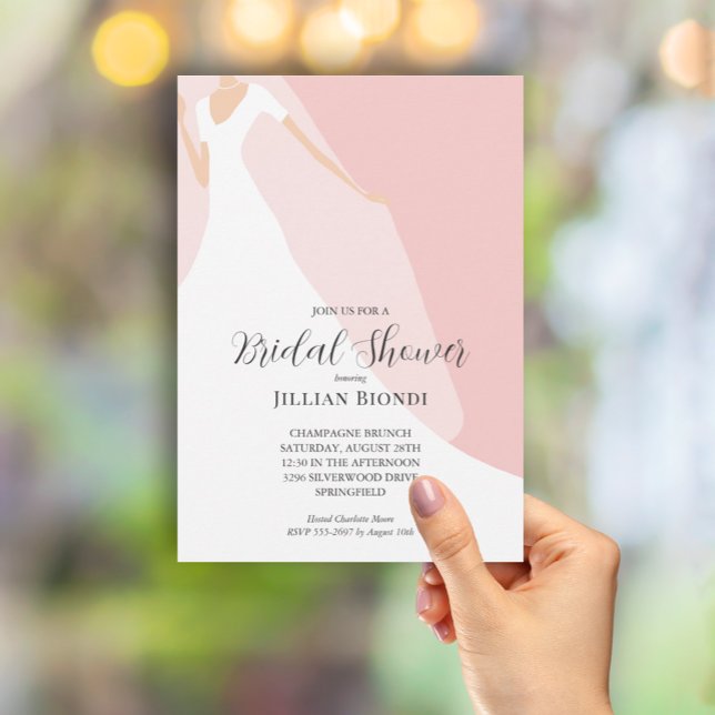 Gown and Veil Blush Pink Bridal Shower Invitation (Creator Uploaded)