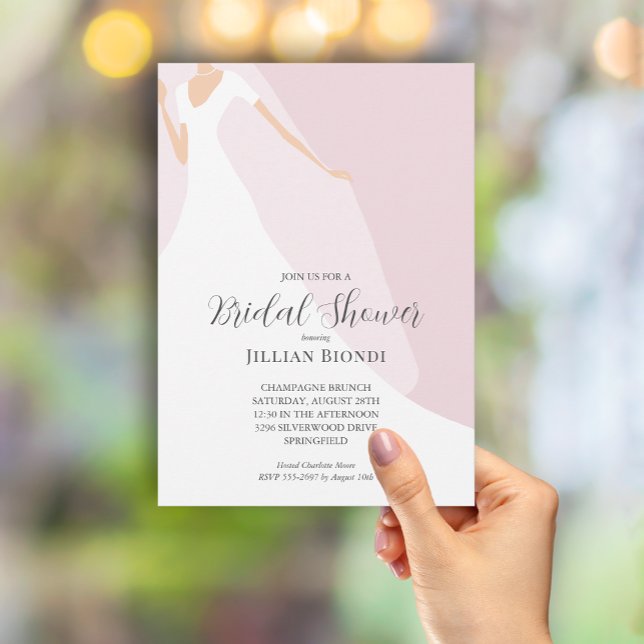 Gown and Veil Pink Bridal Shower Invitation (Creator Uploaded)