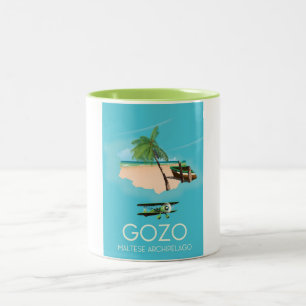 Gozo , Maltese archipelago Map Travel poster. Two-Tone Coffee Mug