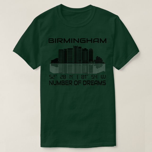 GPS Coordinates City Birmingham Skyline T-Shirt (Design Front)