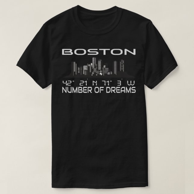Gps Coordinates City Boston Skyline Dream City T-Shirt (Design Front)