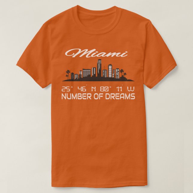 GPS Coordinates City Miami Skyline Dream City T-Shirt (Design Front)