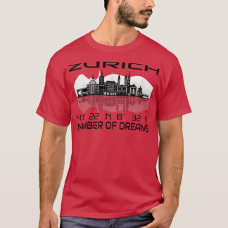 Gps Coordinates City Zurich Skyline Dream City 3 T-Shirt