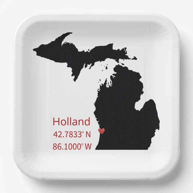 GPS Coordinates of Holland Michigan Paper Plate (Front)