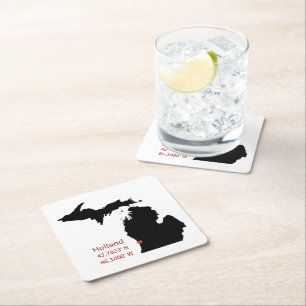 GPS Coordinates of Holland Michigan Square Paper Coaster