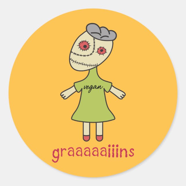 Graaaaaiins Vegan Zombie Classic Round Sticker (Front)