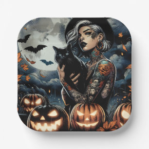 Grab a Broom   Witch Themed Halloween Party Paper Plate