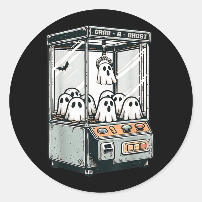 Grab A Ghost Claw Machine Arcade Funny Halloween Classic Round Sticker (Front)