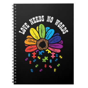 Grab this cute Love Needs No Words Flower Puzzle T Notebook