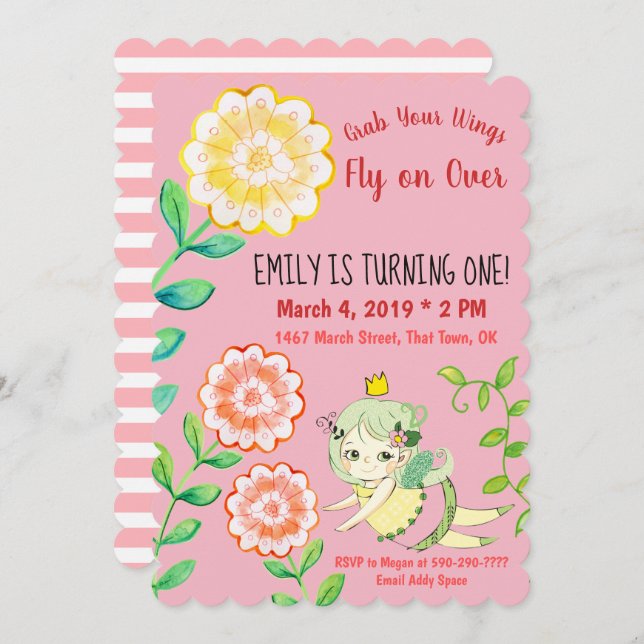 Grab Your Wings Fairy First Birthday Invitation (Front/Back)