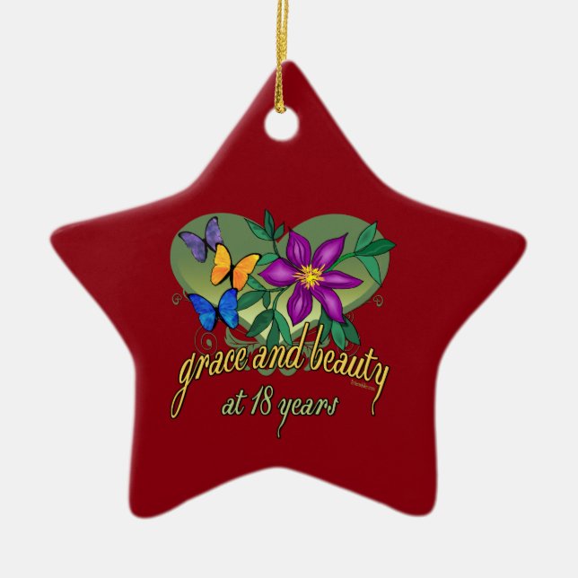 Grace and Beauty at 18 years old Ceramic Tree Decoration (Front)
