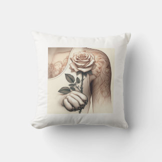 Grace and Strength: The Lioness and the Rose Tatto Cushion