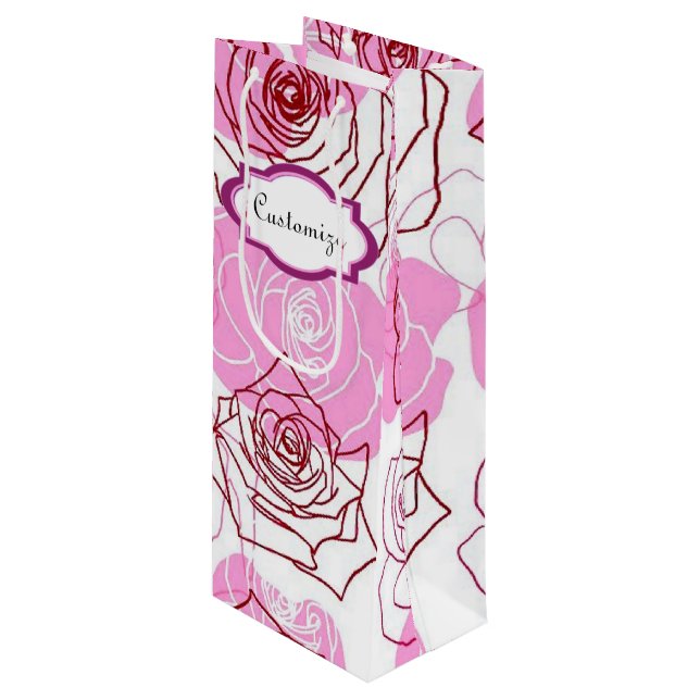 Grace & Appreciation Pink Roses Wine Gift Bag (Front Angled)