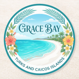 Grace Bay Turks and Caicos Islands Round Paper Coaster