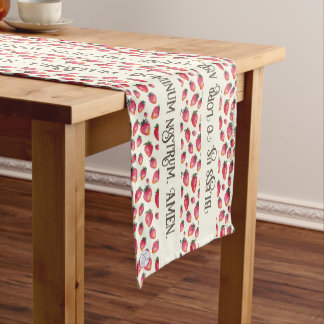Grace Before Meals Latin Prayer Strawberry Pattern Short Table Runner