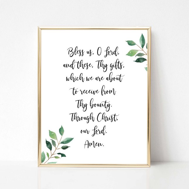 Grace Before Meals Prayer Print Calligraphy (Grace Before Meals Catholic Prayer, Greenery Calligraphy)