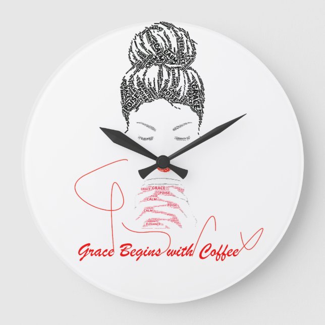 Grace Begins with Coffee Typography Large Clock (Front)
