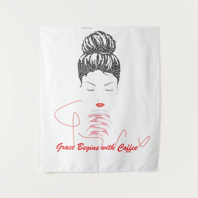 Grace Begins with Coffee Typography Tapestry (Front)