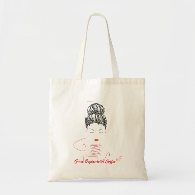 Grace Begins with Coffee Typography Tote Bag (Front)