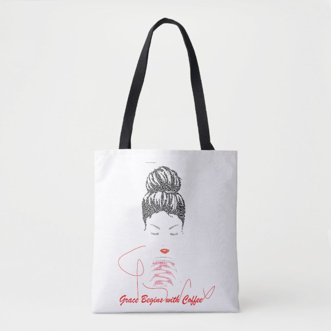 Grace Begins with Coffee Typography Tote Bag (Front)