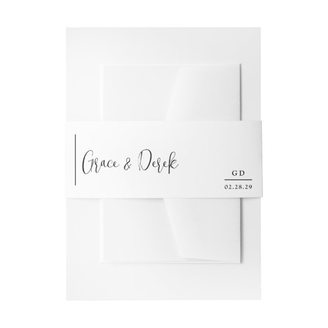 Grace Black and White Modern Wedding Invitation Belly Band (Front Example)