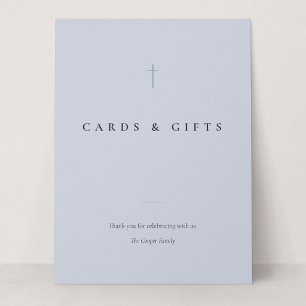 Grace Blue Minimal Cross Cards & Gifts Table Sign