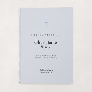 Grace Blue Minimal Cross Folded Baptism Programme