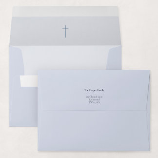Grace Blue Religious Cross Baptism Invitation Envelope