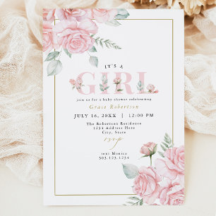 GRACE Blush Floral Gold It's a Girl Baby Shower Invitation
