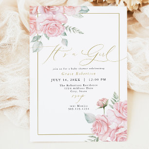 GRACE Blush Floral Gold It's a Girl Baby Shower Invitation