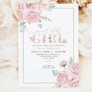 GRACE Blush Floral Sweet Baby Girl Baby Shower Invitation