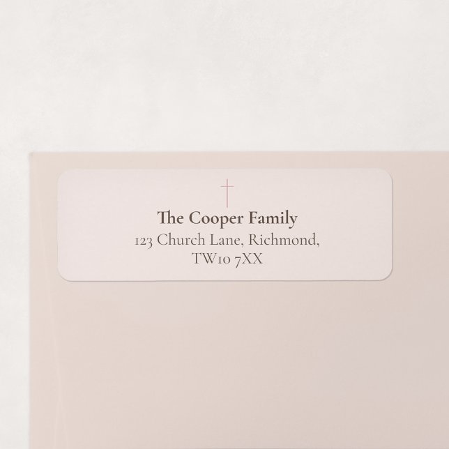 Grace Blush Minimal Cross Family Return Address (Grace | Blush - Minimal Cross Family Return Address Label)