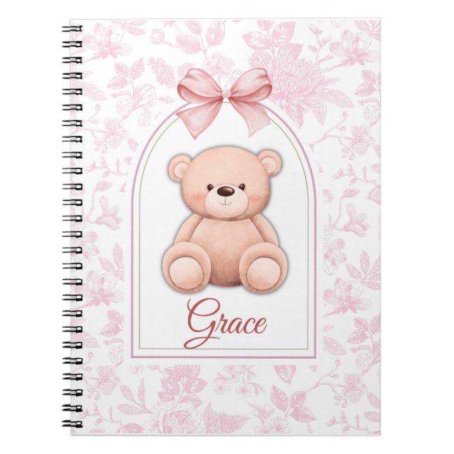 Grace | Custom Pink Teddy Bear Nursery Design  Notebook (Front)